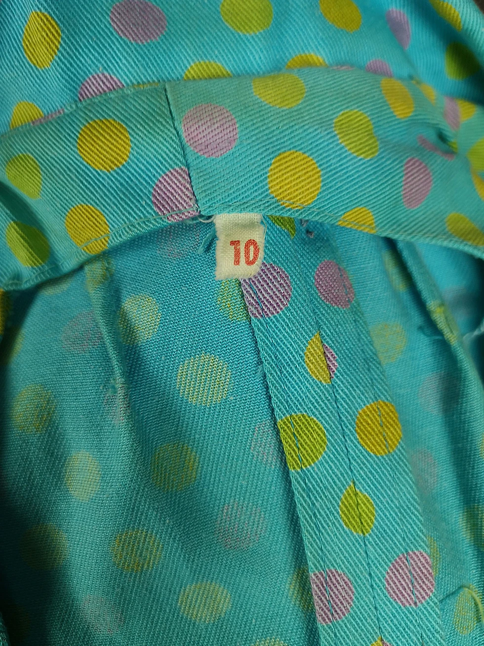 Thumbnail: Rare Original 1966 Biba Polkadot Blue Drill Cotton Mini Dress