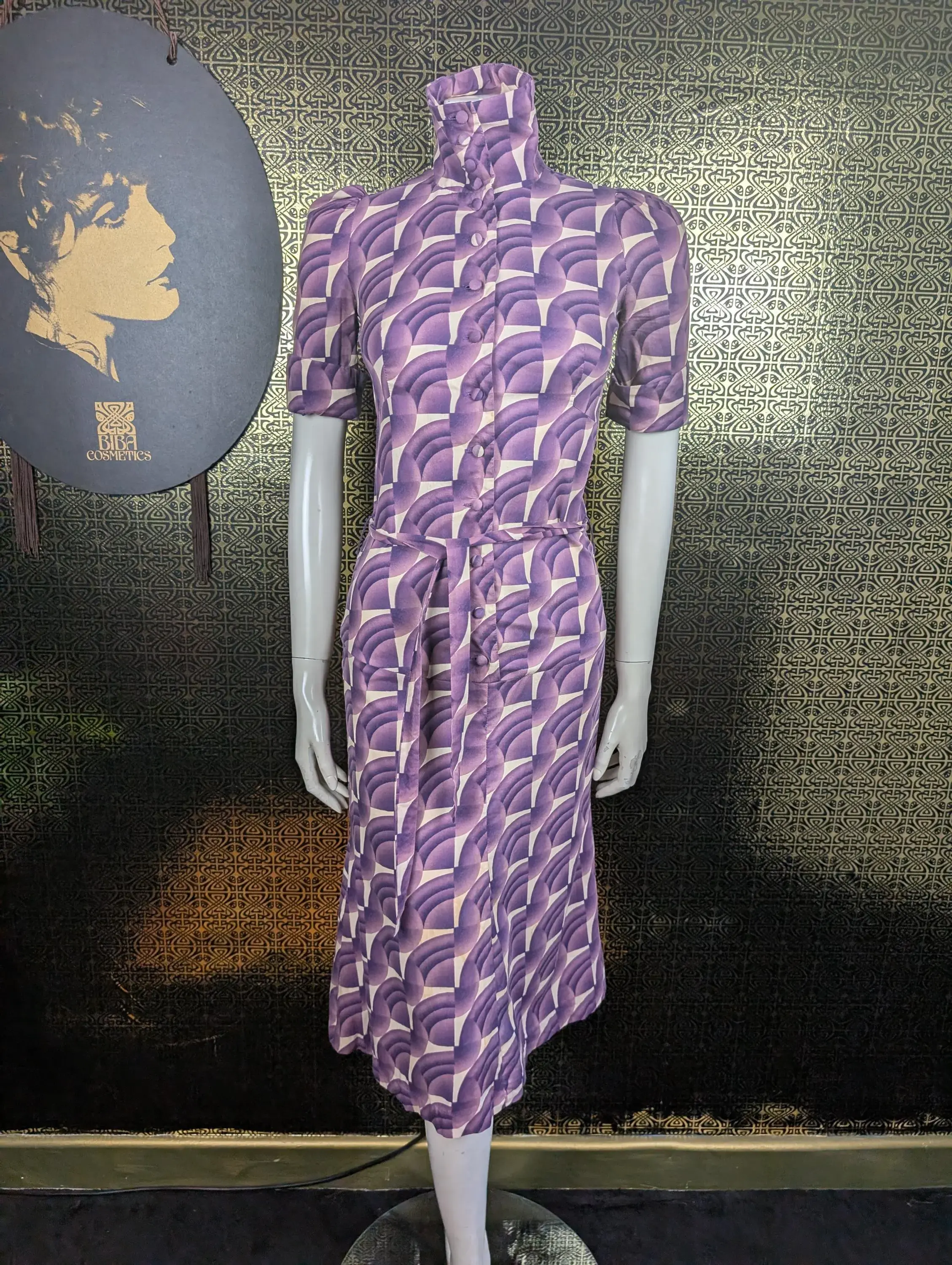 Original 1969 Biba Purple Cream Deco Design Dress