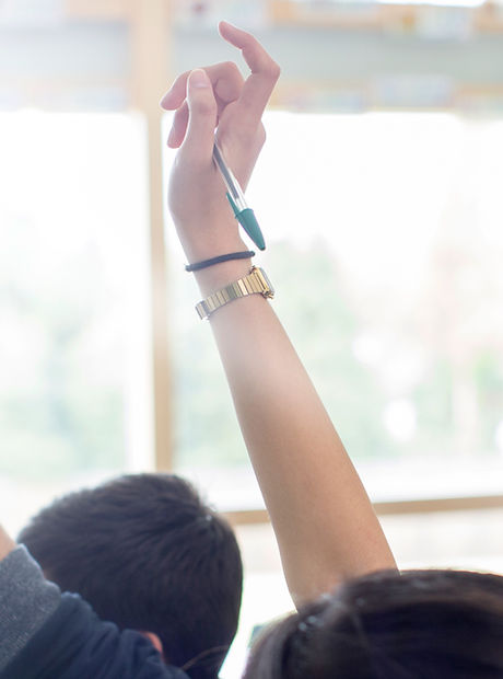 Teenage Students Raising Hands