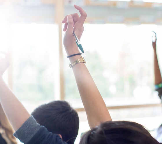 Teenage Students Raising Hands