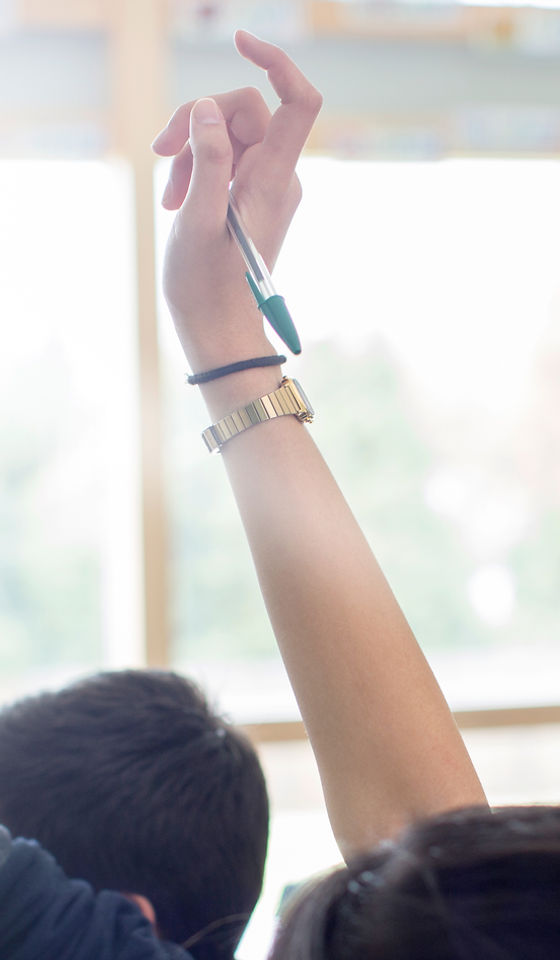 Teenage Students Raising Hands