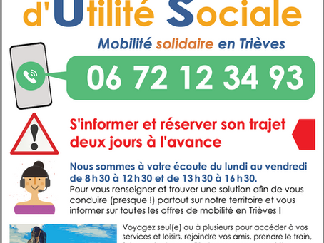Un nouveau service d'aide à la mobilité mis en place par PEPS Trièves et la Communauté de Communes, permettant de s'informer et de réserver un transport