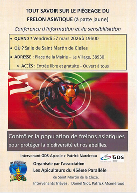 Conférence sur le frelon asiatique le 27 mars à 19 heures, à Saint Martin de Clelles