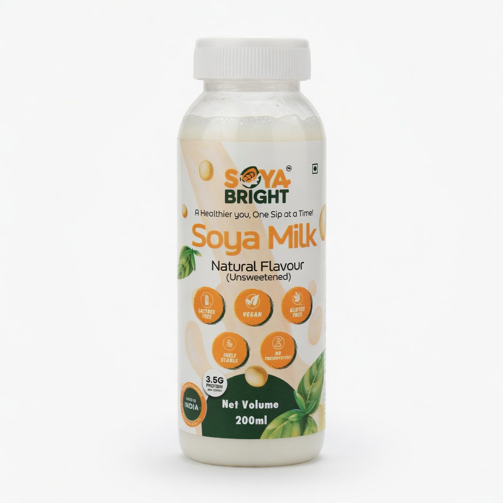 Soya Bright Unsweetened Soy Milk 200ml | High Protein Plant-Based Milk