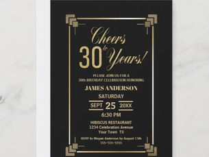 Review 30th Birthday Black and Gold Party Invitation