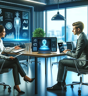 DALL·E 2023-12-18 12.02.31 - A modern, sleek office setting with two individuals engaged i