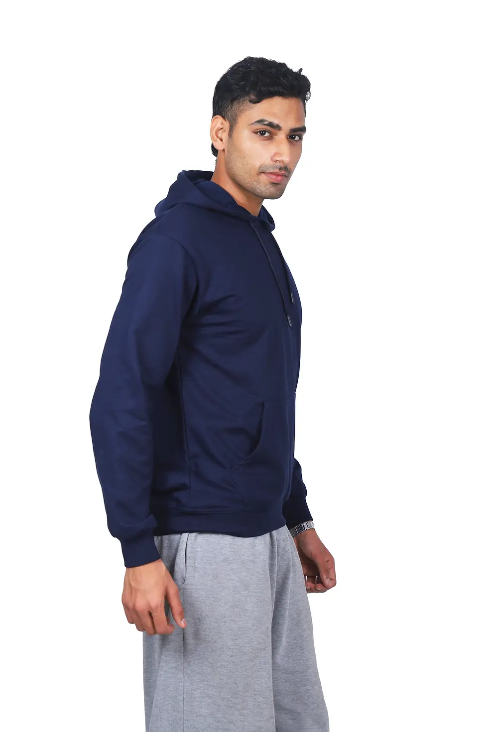 Thumbnail: Solid Navy Blue Relaxed Fit Hoodie