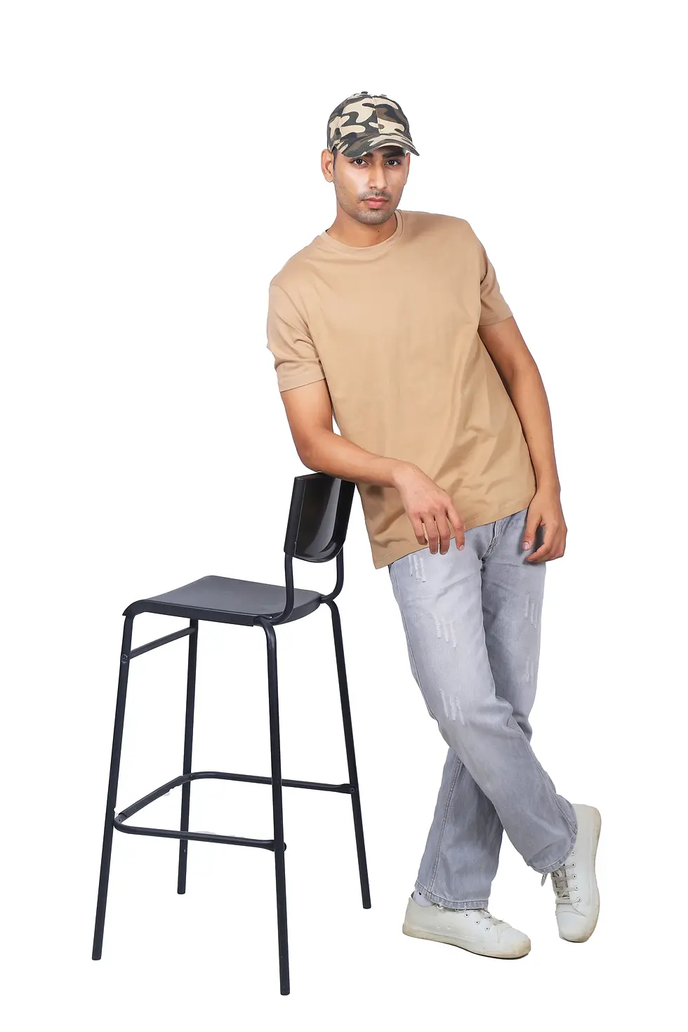 Thumbnail: Solid Beige Regular Fit Round Neck Tshirt