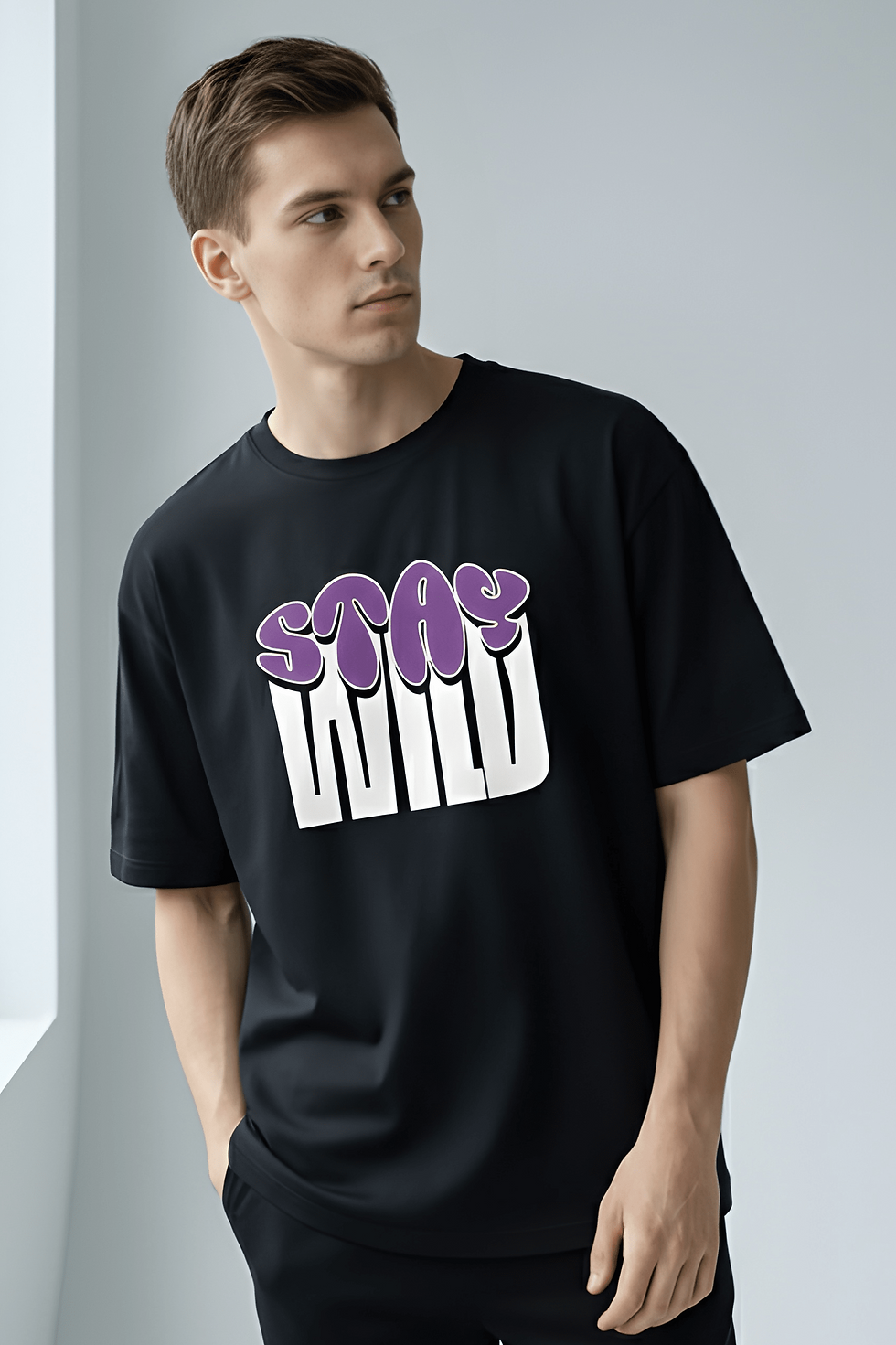 Thumbnail: Stay Wild Oversized Baggy Fit Graphic Printed Tshirt
