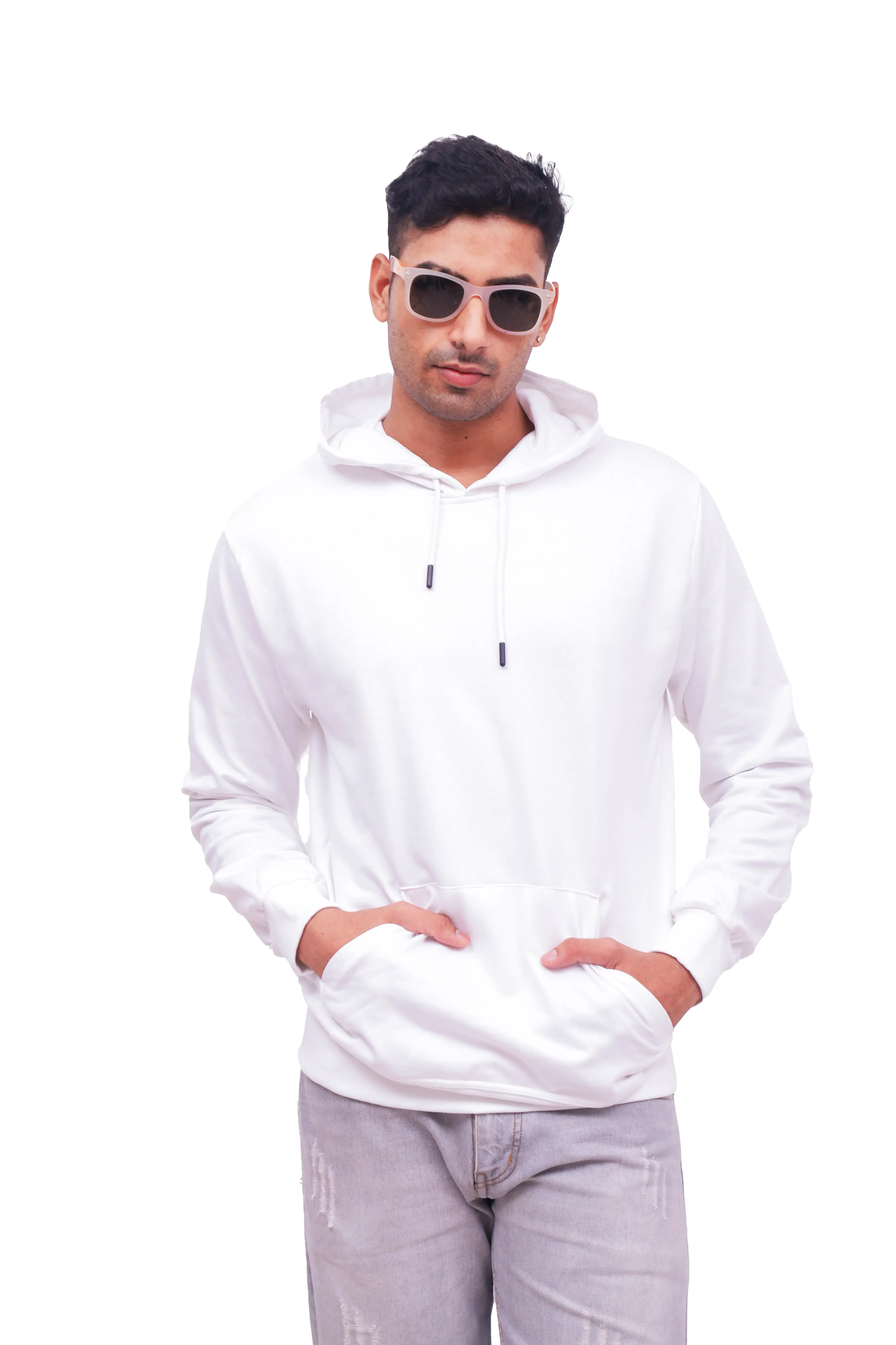 Solid White Relaxed Fit Hoodie