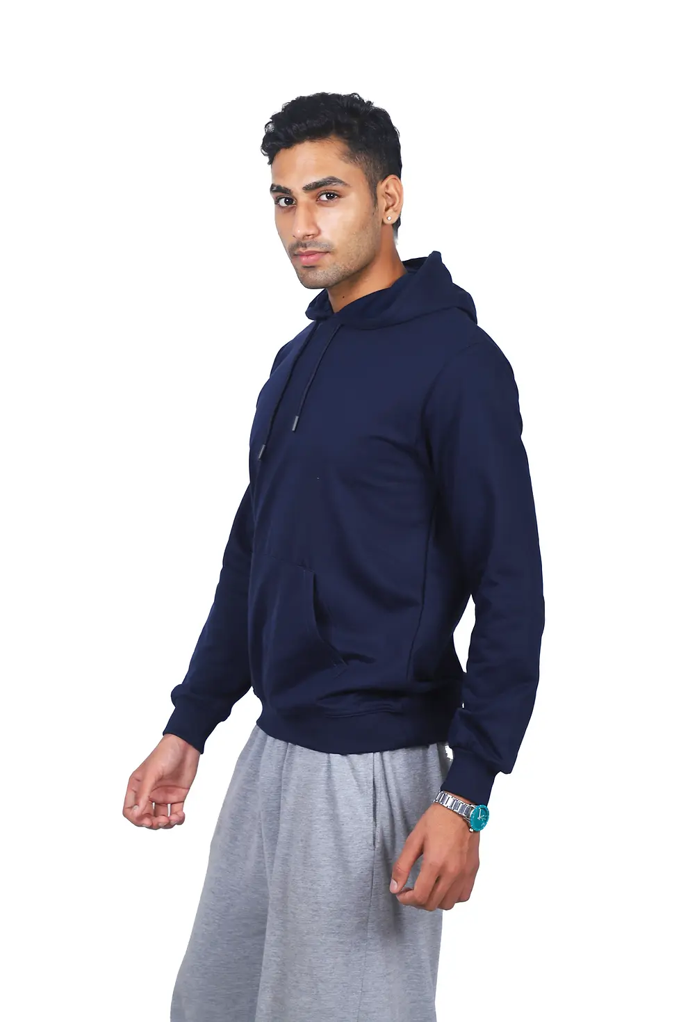 Thumbnail: Solid Navy Blue Relaxed Fit Hoodie
