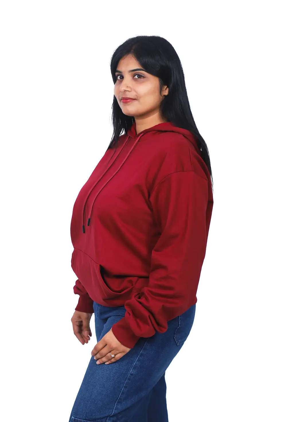 Thumbnail: Solid Maroon Relaxed Fit Hoodie