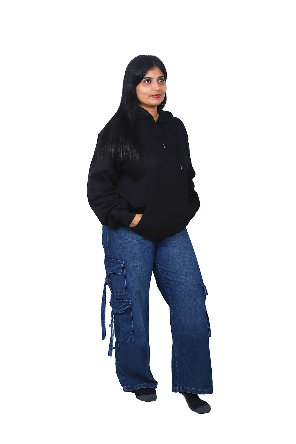 Thumbnail: Solid Black Relaxed Fit Hoodie
