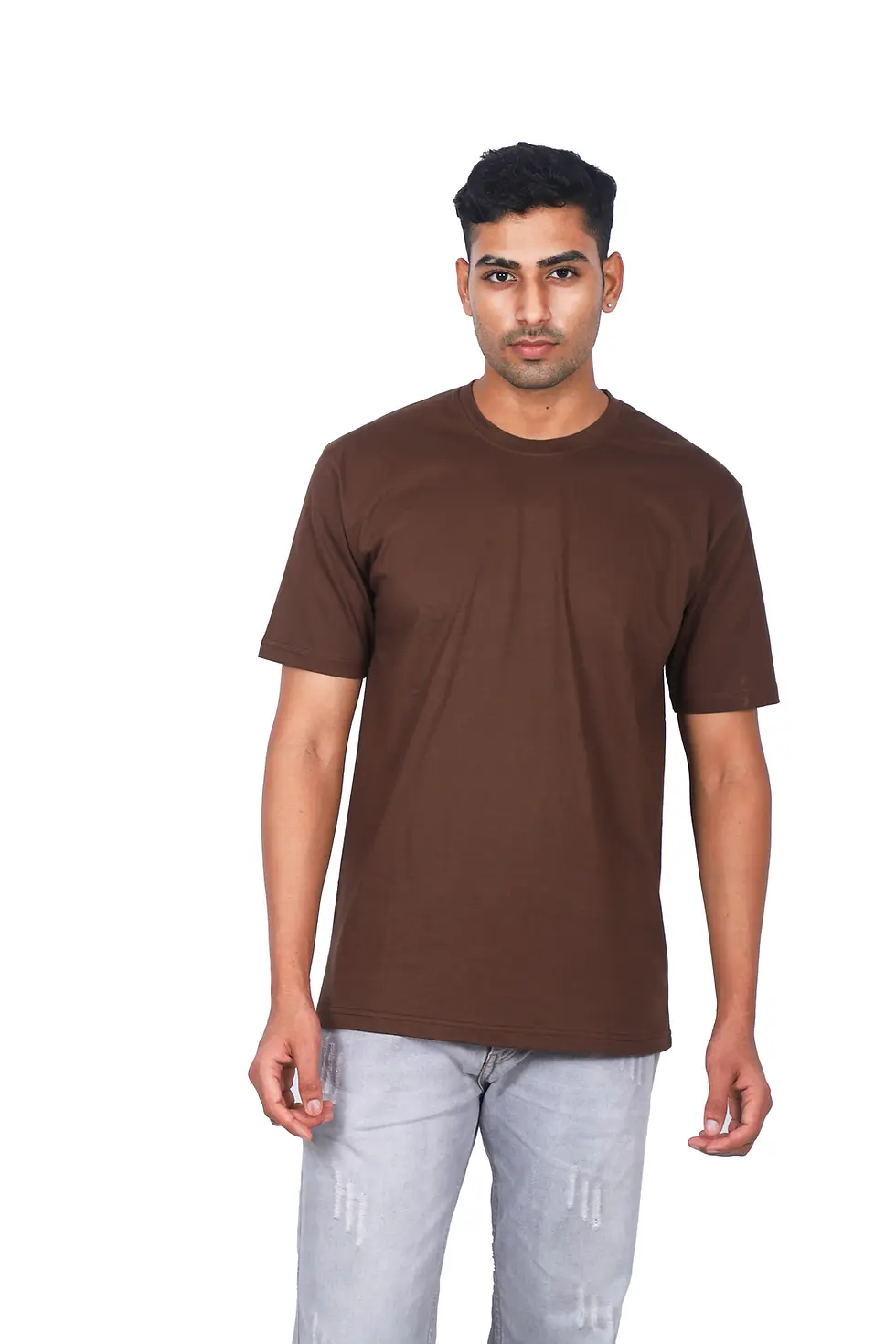 Thumbnail: Solid Coffee Brown Regular Fit Round Neck Tshirt