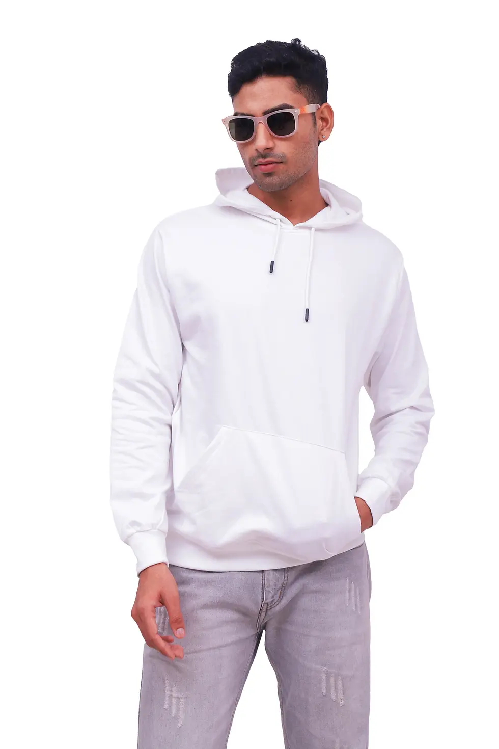 Thumbnail: Solid White Relaxed Fit Hoodie