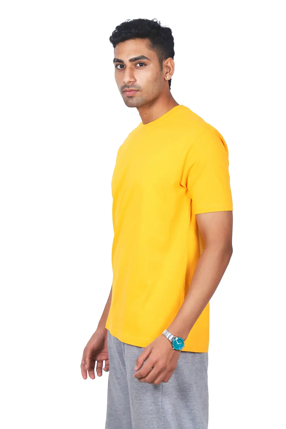 Thumbnail: Solid Mustard Regular Fit Round Neck Tshirt