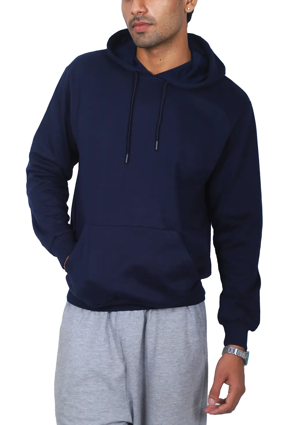 Thumbnail: Solid Navy Blue Relaxed Fit Hoodie