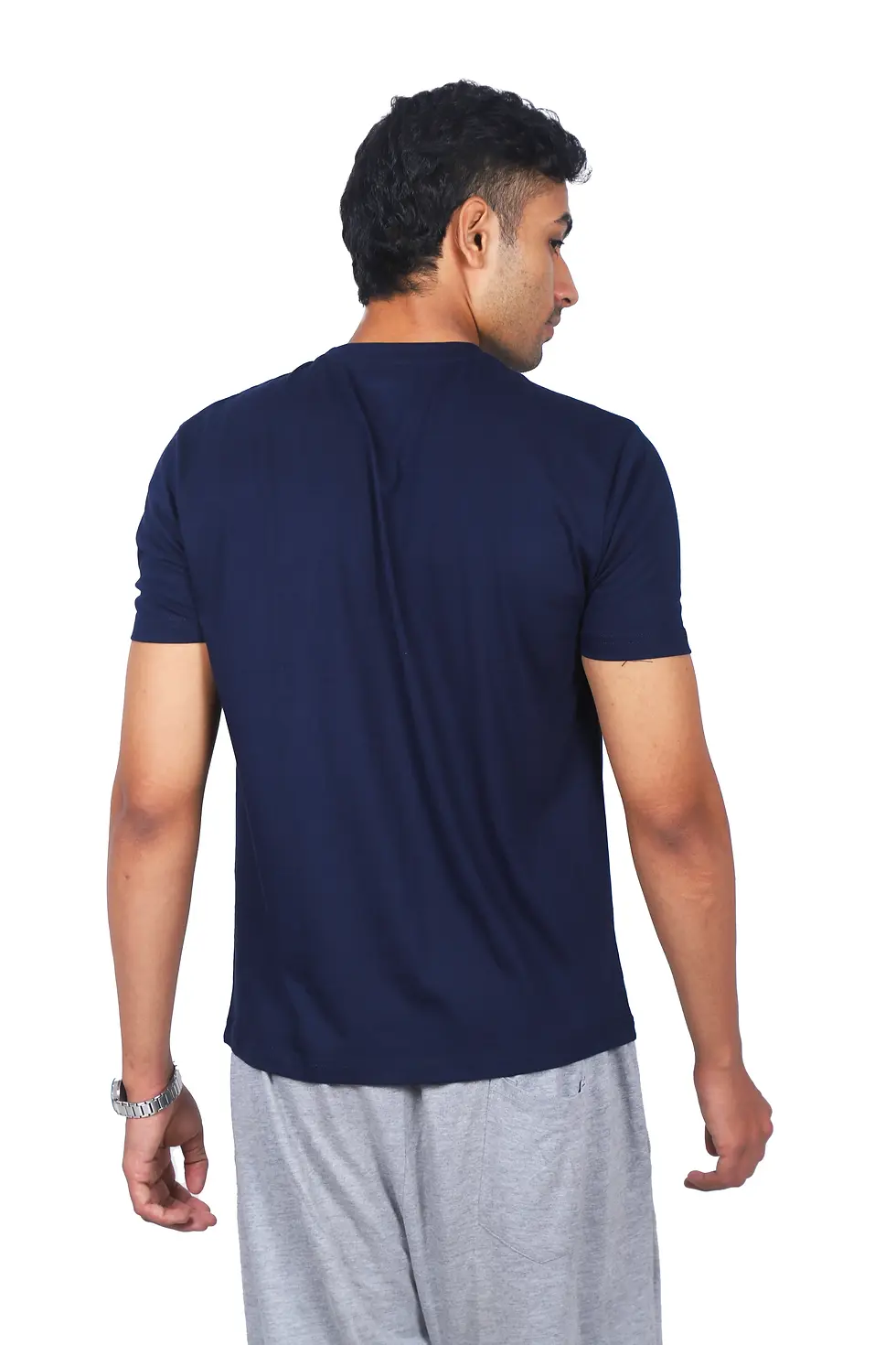 Thumbnail: Solid Navy Blue Regular Fit Round Neck Tshirt