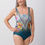 Thumbnail: Amoena Havana One-Piece Bandeaux Mastectomy Swimsuit - Dark Jade / Multi