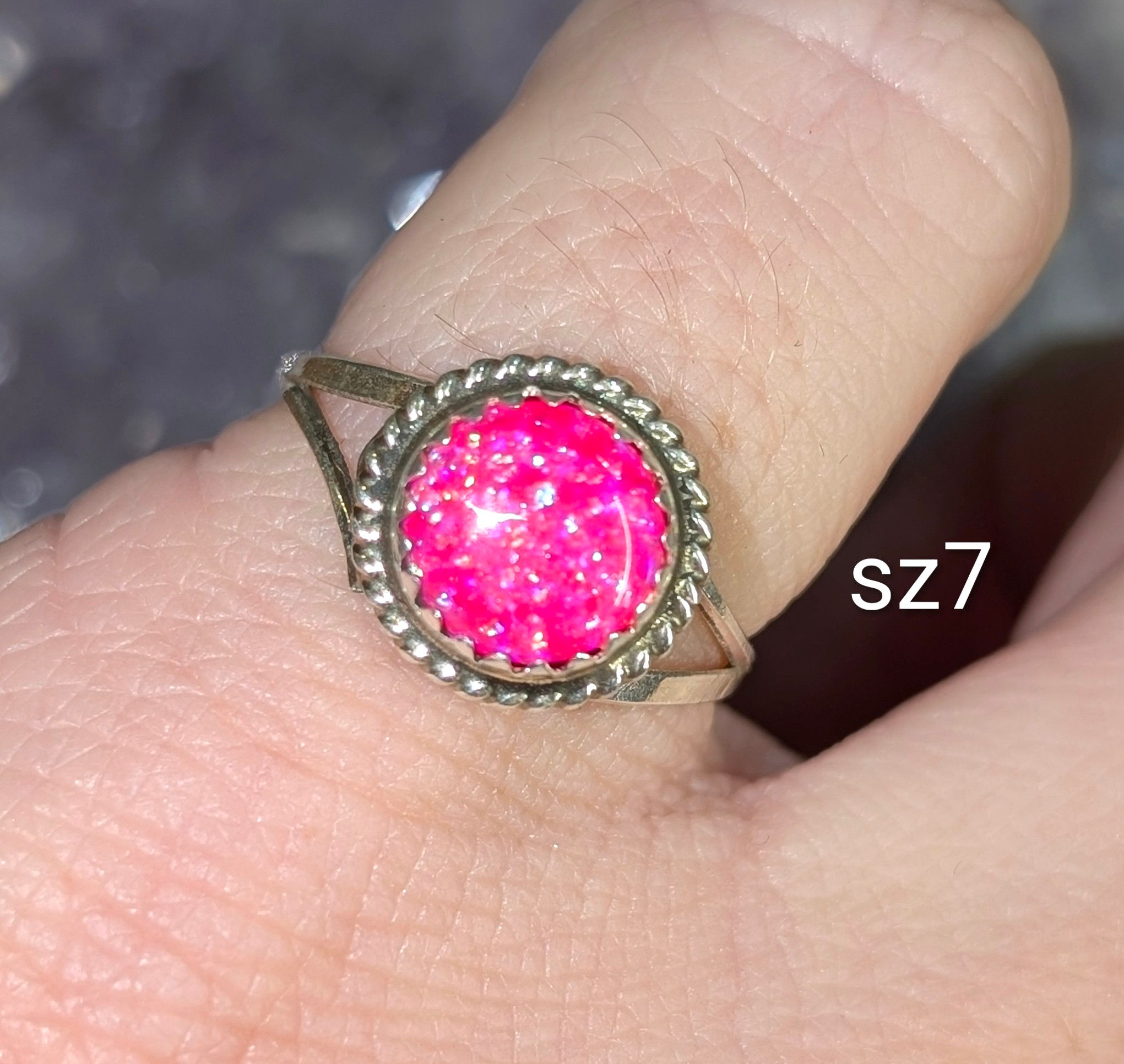 sz7 Native American Pink Fire Opal Ring