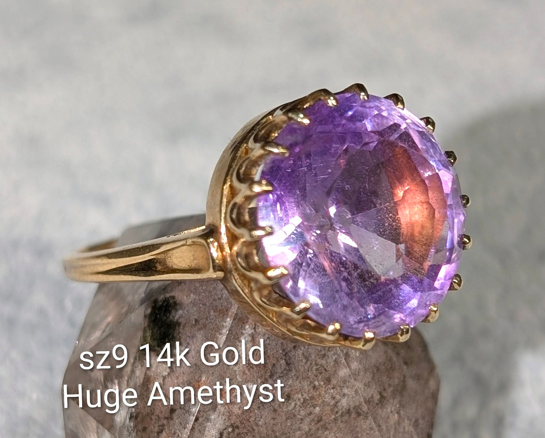14k Gold Huge Amethyst Ring