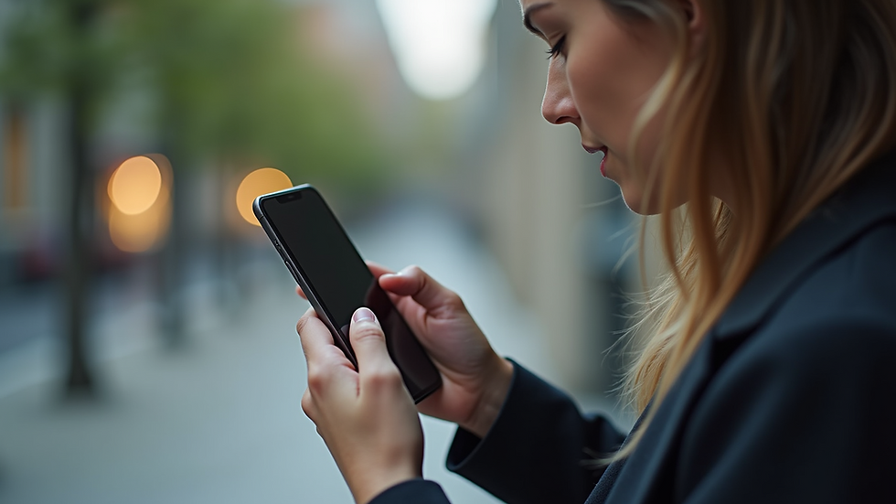 Eye-level view of a person using a smartphone to engage with social media