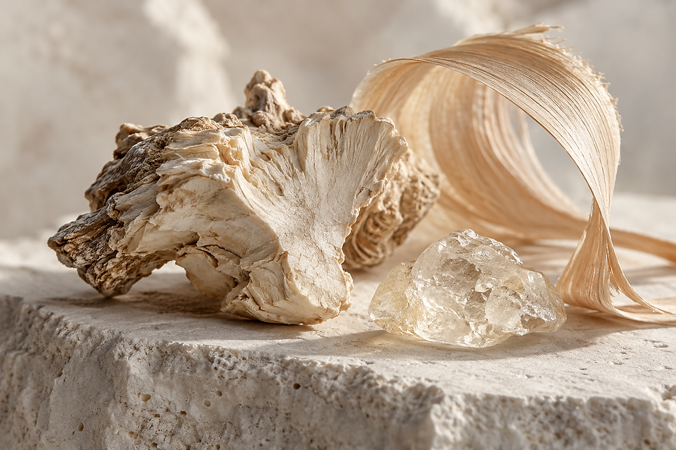 Wood and resin as a sculptural raw material composition for bespoke fragrance products