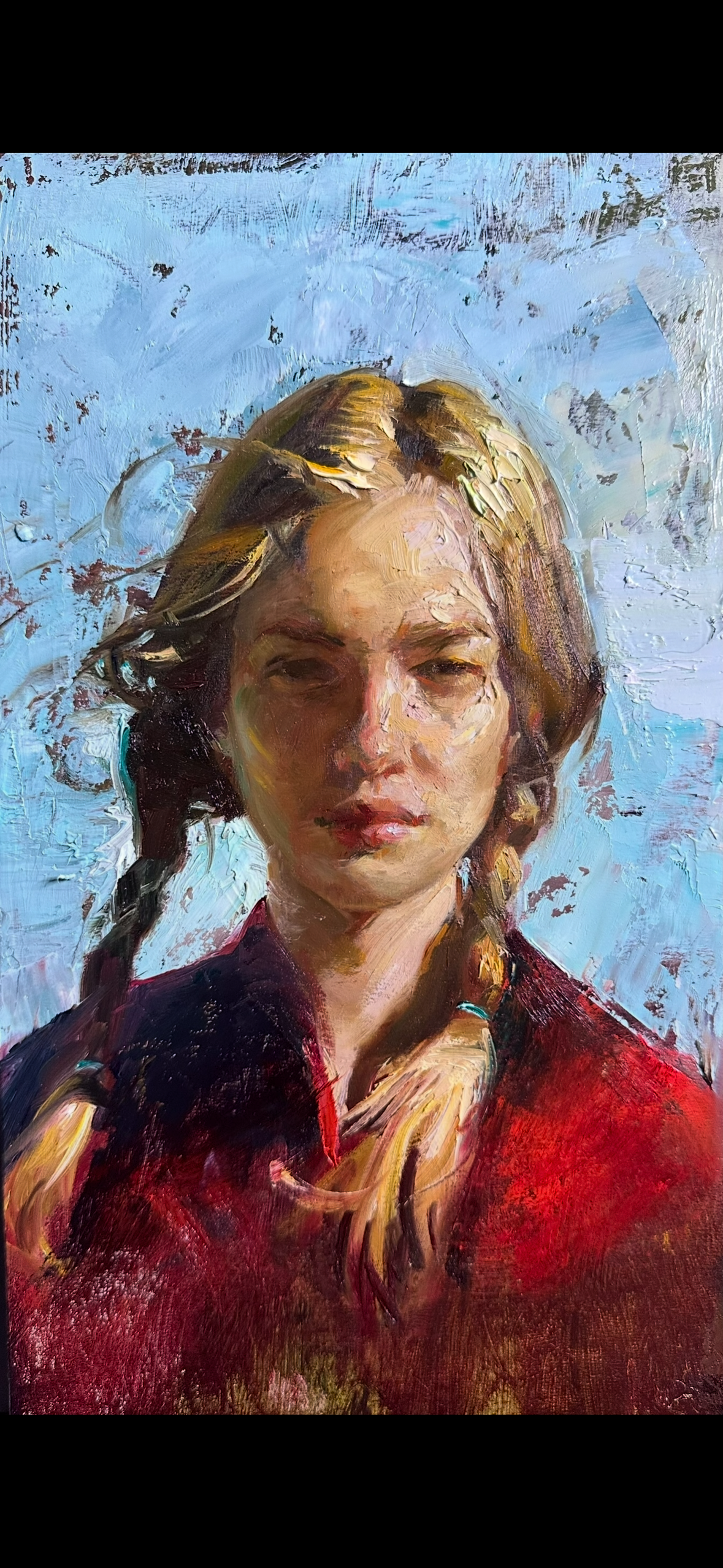 Before She Leaves, 10x6”, oil on board, wired