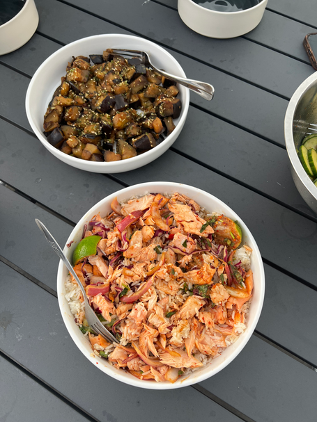 Miso Eggplant + Thai Salmon Bowl