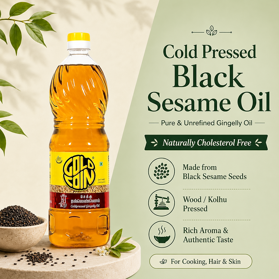 Thumbnail: Goldcoin Cold-Pressed Gingelly Oil made from A1-grade sesame seeds for everyday cooking.