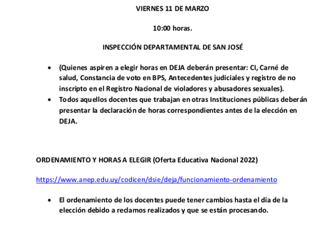 ELECCIÓN DE HORAS DEJA AÑO 2022
