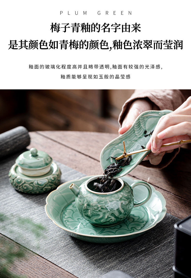 Miniature : Vintage Celadon Porcelain Teapot & Coaster