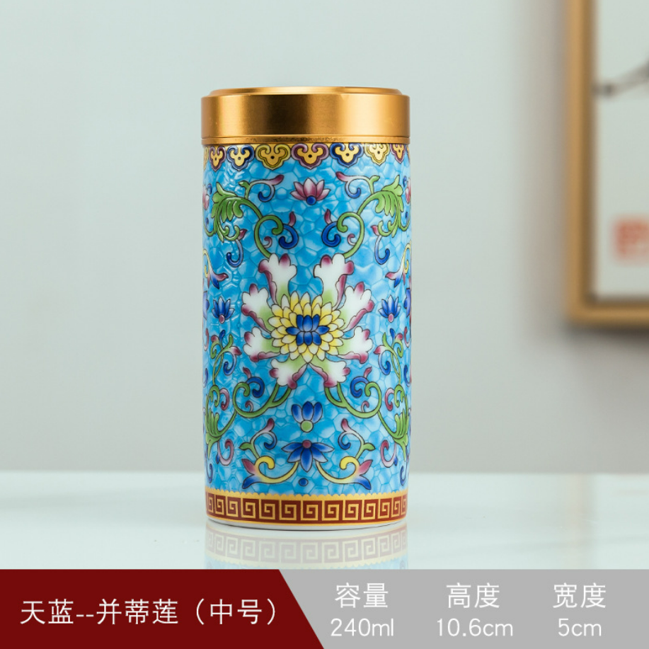 Miniature : Colored Enamel Porcelain Tea Canister