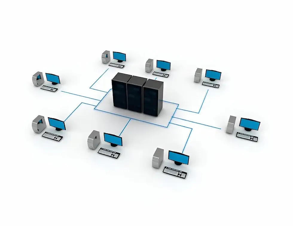 Gambar: Ilustrasi server terhubung dengan beberapa komputer dalam jaringan.