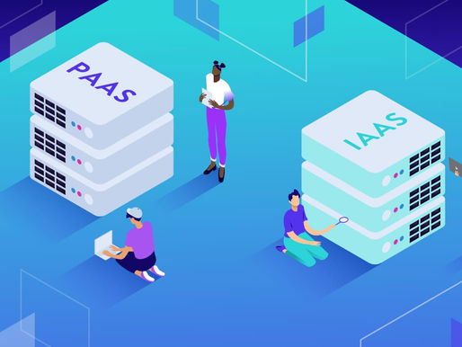 Gambar: Diagram 3D menampilkan infrastruktur PaaS dan IaaS dengan pengguna yang berinteraksi dengan layanan cloud computing.