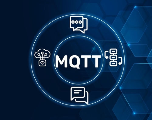 Gambar: Diagram protokol MQTT dengan ikon cloud, perangkat IoT, dan komunikasi data.