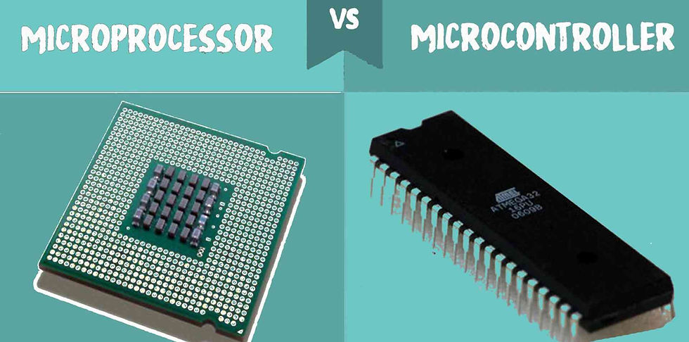 Gambar: Mikroprosesor vs Mikrokontroler - perbandingan bentuk dan ukuran chip