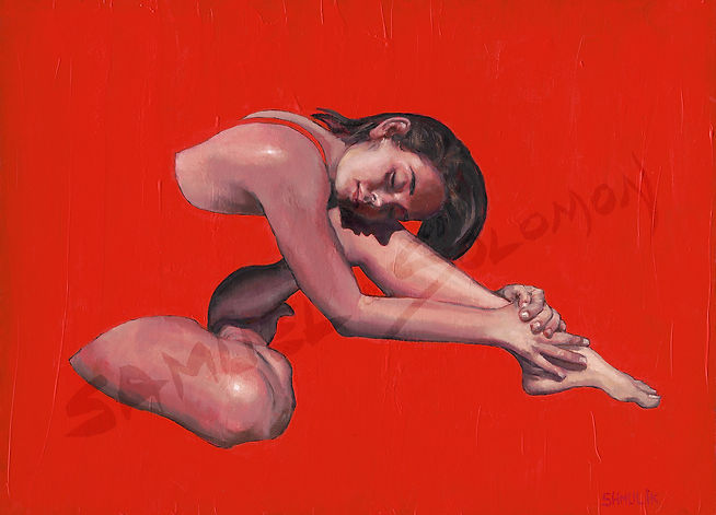 Relax- Oil painting on Treated board. The piece depicts a Ballerina in a serene pose, enjoying the peaceful ambiance. It captivates the viewer with vibrant shades of red and realistic flesh tones. Subtract and Reveal technique.
Artist: Samuel
Original size: 80 by 60 cm