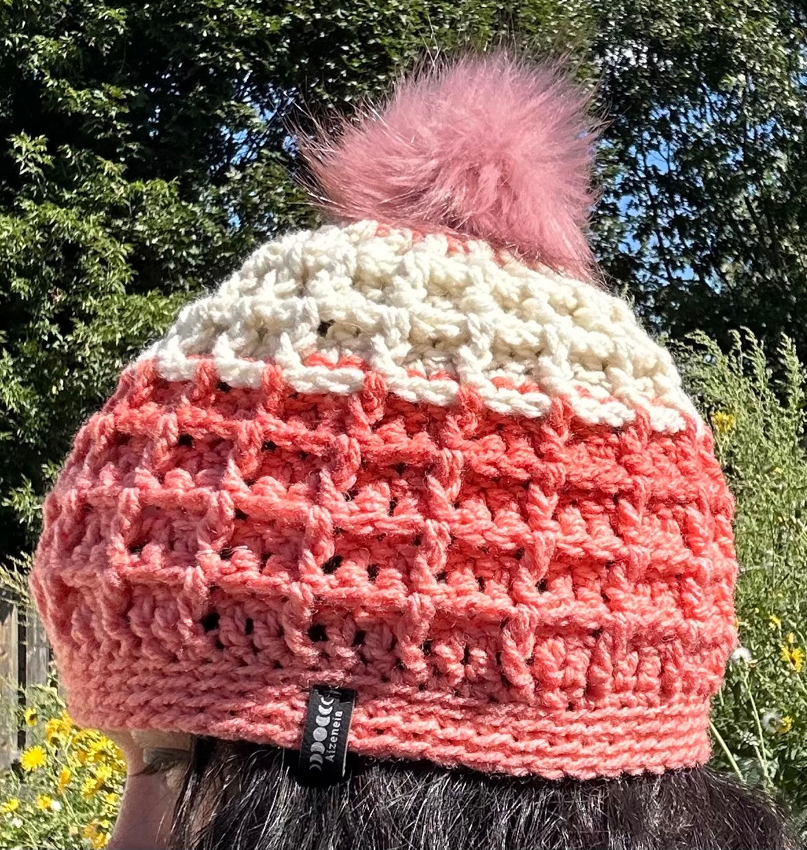 Strawberry Cream Waffle Faux Pom Beanie