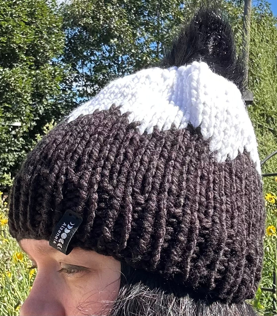 Black/White Landslide Knit Faux Pom Beanie