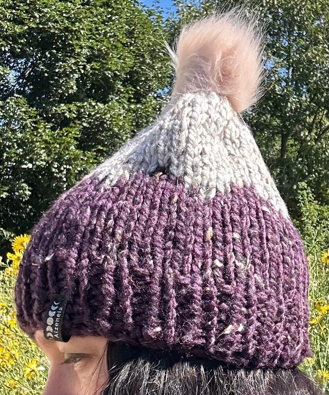 Purple/Grey Landslide Faux Pom Beanie