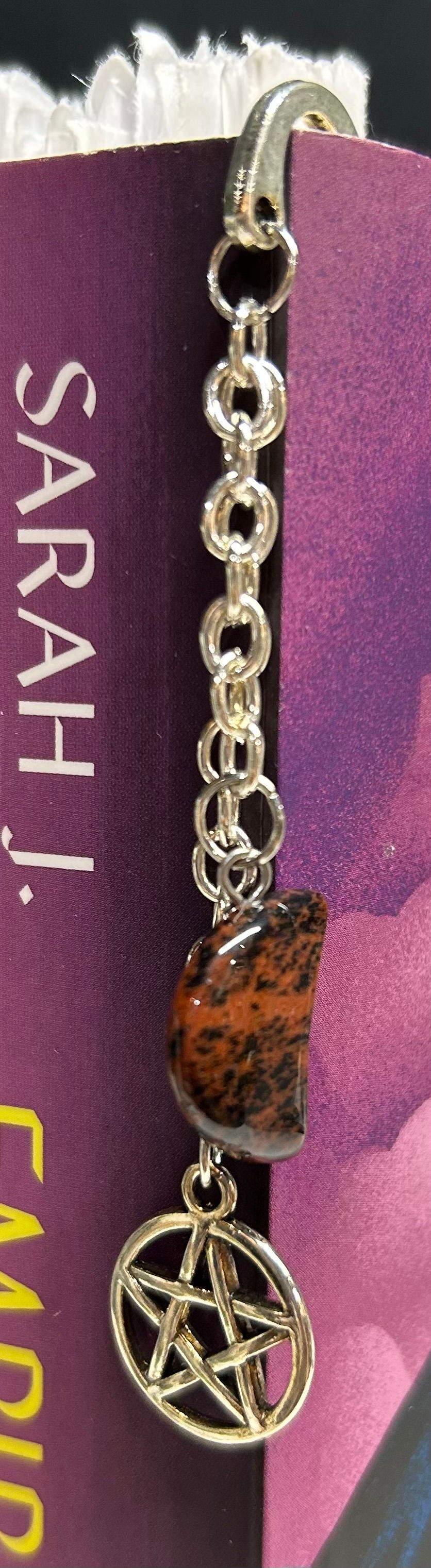 Pentacle Mahogany Obsidian Moon Bookmark