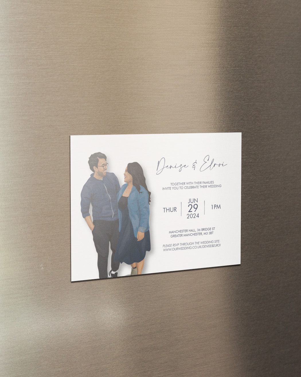 Illustrated Magnetic Wedding Invitation - Landscape in White