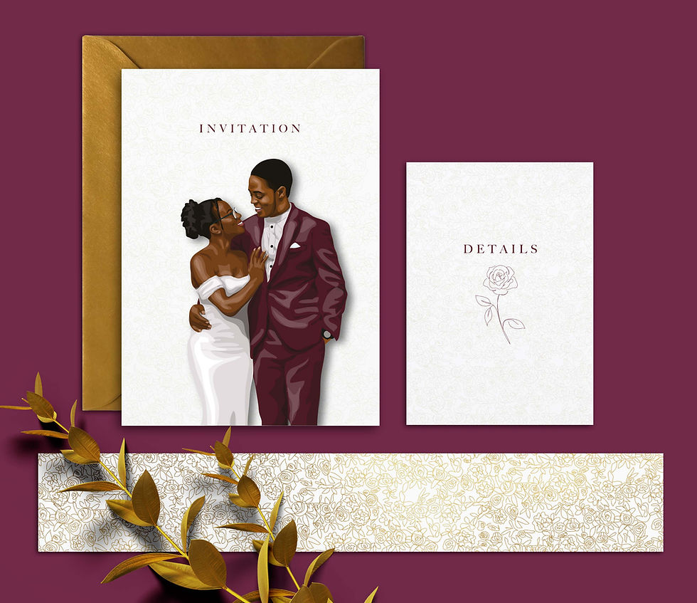 Thumbnail: Golden Rose Illustrated Wedding Invitation Suite with Gold Foil