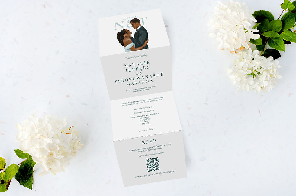 Thumbnail: Illustrated Concertina Wedding Invitation with Perforated RSVP