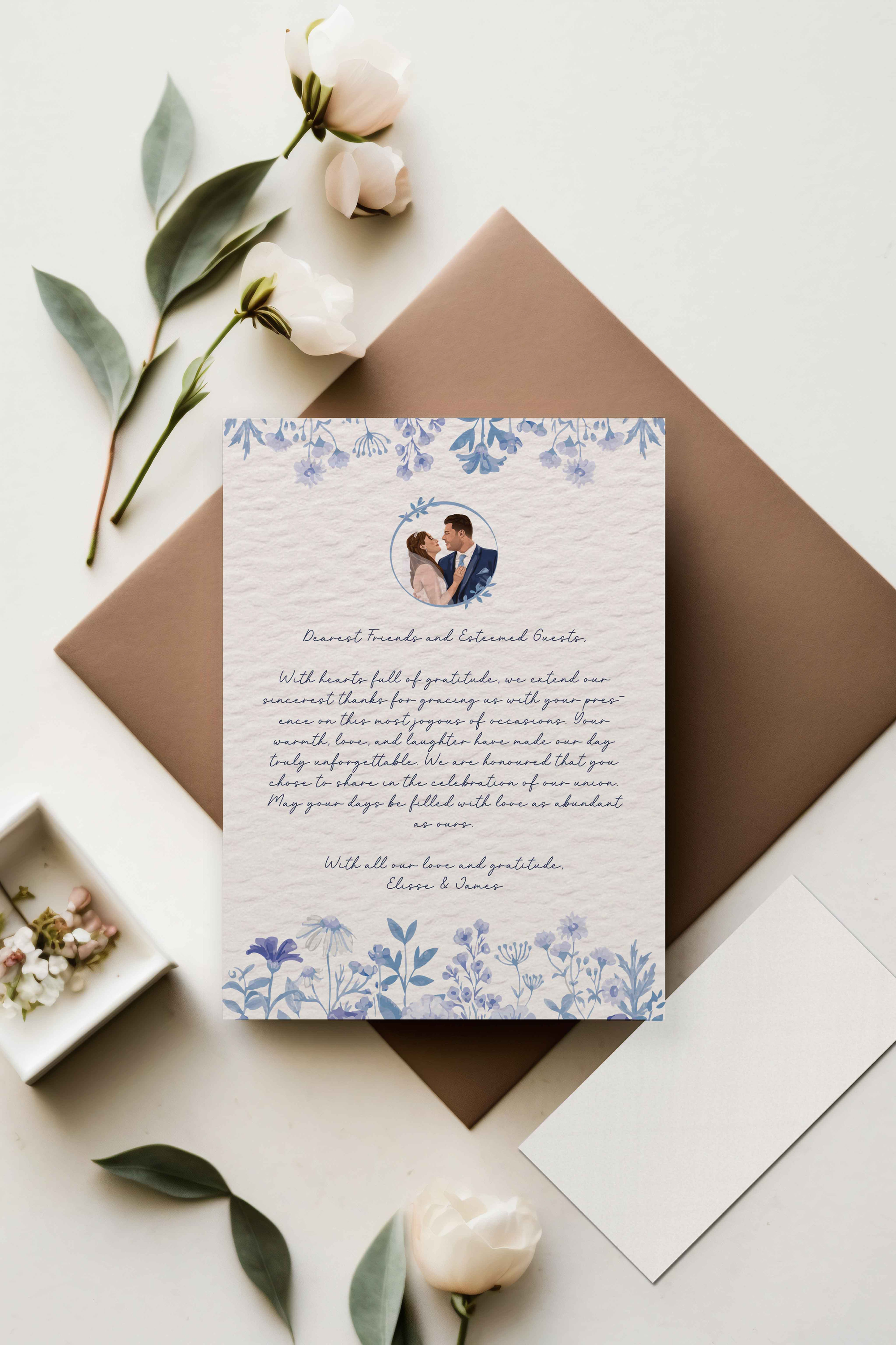 Blue Meadow Illustrated Wedding Thank You Cards