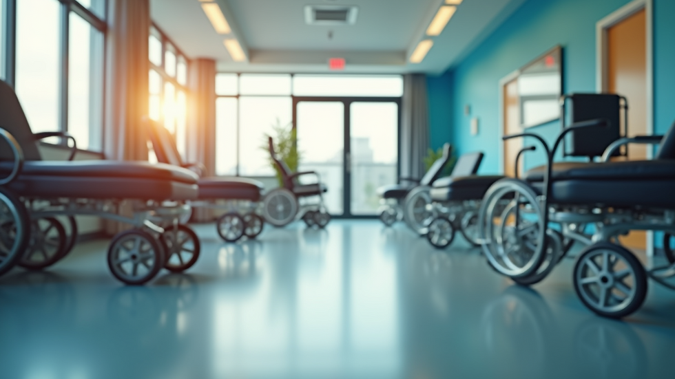 Eye-level view of a rehabilitation gym with specialized equipment for spinal cord injury patients