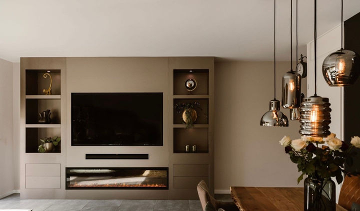 Elevate your living room with a bespoke made-to-measure media and fireplace wall that combines functionality and style. Designed to fit seamlessly into your space, it offers a personalized storage solution for your entertainment devices while creating a stunning focal point with a custom fireplace surround.