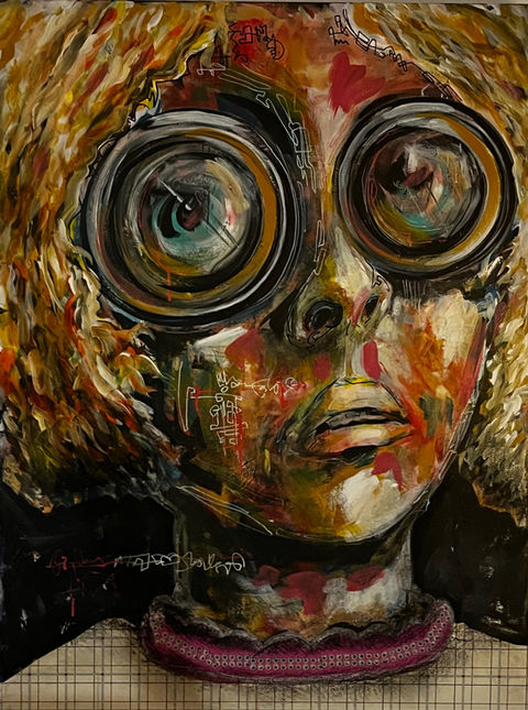 Adam Bell artist shed devil acrylic painting custom art robot daughter