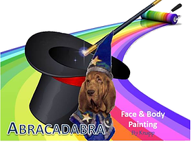 The Company Logo featuring Happi, the Magical Wizard Bloodhound, best friend and companion of the Artist.
